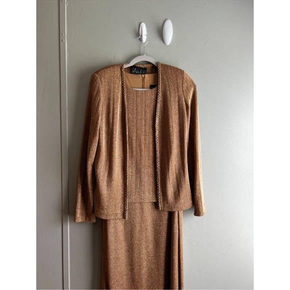 Alex Evenings Gold Bronze Shimmer Evening Gown 2 Piece Set Wedding Event - 8 - Picture 2 of 9